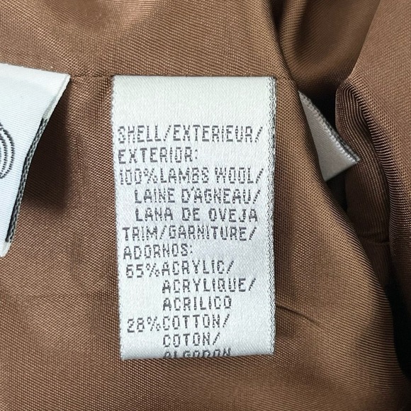 Talbots Faux Fur Collar Wool Herringbone Tweed Button Front Jacket in Brown Sz 8 - Picture 13 of 15